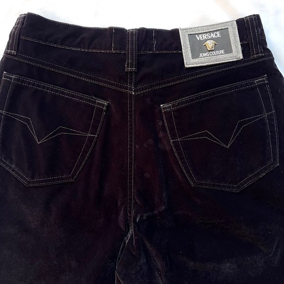 Auc Versace Vintage High Waist Black Velvet Medusa Head jeans - Picture 4 of 15